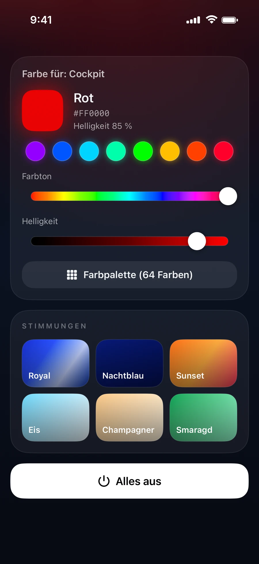 App SM Ambient: Farbe, Helligkeit und Stimmungen wählen